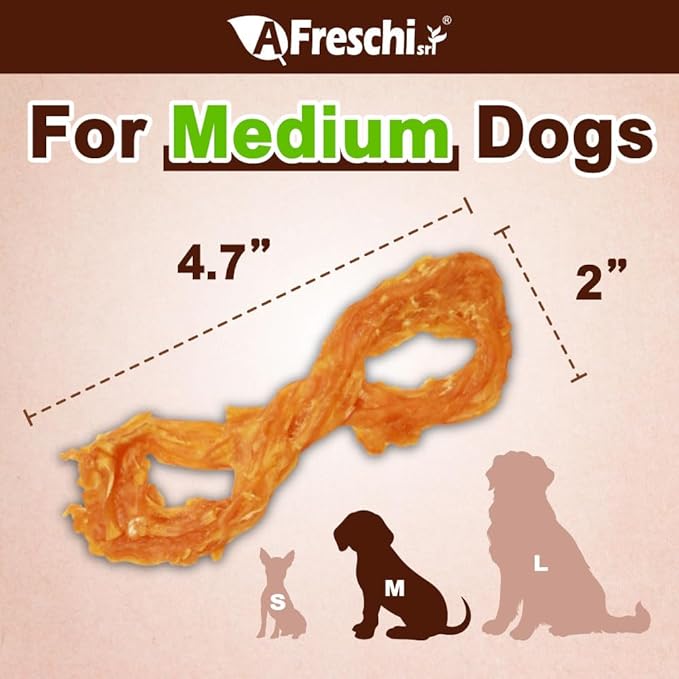 AFreschi Turkey Tendon Rope (M) 3.17 oz, USA-Sourced Turkey Tendon, All Natural Human Grade Dog Chew, Hypoallergenic, Rawhide Alternative, Dog Treats for Medium Breeds