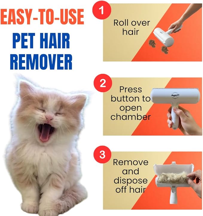 Pet Hair Remover Roller – Reusable Dog & Cat Hair Remover for Furniture, Couch, Bed, Carpet, Car Seats – Portable, Eco-Friendly Pet Hair Cleaner, No Sticky Sheets or Batteries Needed (White)