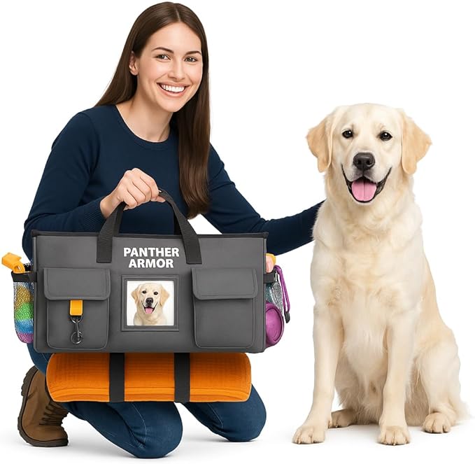 Panther Armor Dog Travel Bag- Hanging Dog Organizer & Pet Storage Tote Bag for Supplies, Waterproof Door Storage & Closet Organizer, Food & Treat Container for Travel Accessories