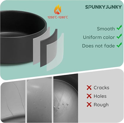 SPUNKYJUNKY 42OZ Ceramic Dog and Cat Bowl, Modern Cute Weighted Food Water Bowl for Replacement Black (1 Pack)