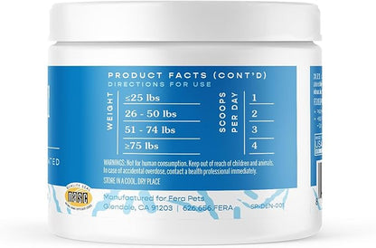 Fera Pets Cat & Dog Dental Support Powder - Supports Fresh Breath - Promotes Healthy Teeth and Gums - Targets Tartar Build-Up - Includes Kelp, Enzymes & Postbiotics - 60 Scoops
