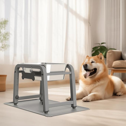 1.2 Gallon Elevated Large Dog Water Bowl with Mat, 4 Height Adjustable 12-17", Raised Dog Water Bowl Stand for Large Breed