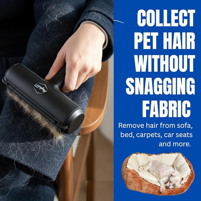 Pet Hair Remover Roller – Reusable Dog & Cat Hair Remover for Furniture, Couch, Bed, Carpet, Car Seats – Portable, Eco-Friendly Pet Hair Cleaner, No Sticky Sheets or Batteries Needed (Black)