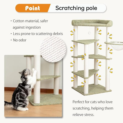 Cat Tree for Indoor Cats, 53” Tall Modern Cat Tower with Acrylic Bowl Bed & Multi-Level Platforms, Stable Cat Condo for Large Cats (Light Gray)