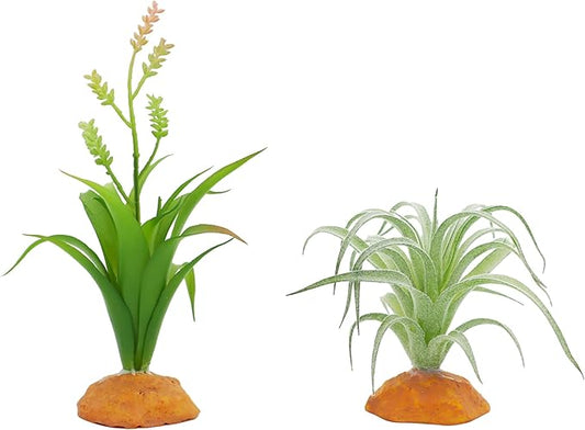 JIHAQUA Reptile Terrarium Decor 2-Piece Realistic Succulent Set,Lifelike Plastic Plants for Geckos, Bearded Dragons,Snakes,Turtles,Lizards,Insects Reptile Habitats