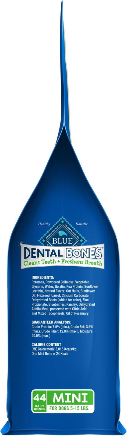 Blue Buffalo Dental Bones Mini Natural Dental Chew Dog Treats Bag, 12oz. Bag