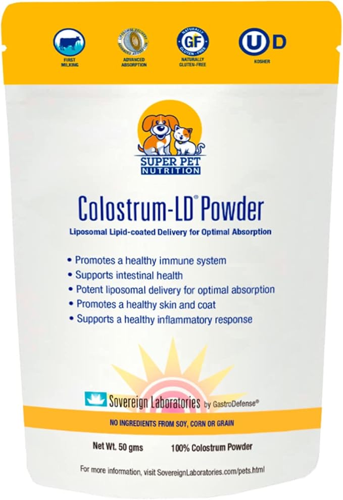 Veterinarian Approved Super Pet Nutrition - for Dogs and Cats - Liposomal Bovine Colostrum, Rich in Immunoglobulins (25%+), Support for Immune and Digestive Systems, Allergies (1.76 Ounces)