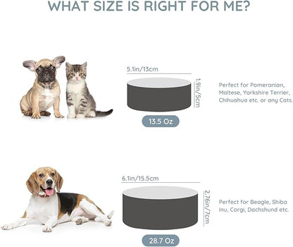 SPUNKYJUNKY 13.5OZ Ceramic Dog and Cat Bowl, Modern Cute Weighted Food Water Bowl for Replacement White-Grey (2 Pack)