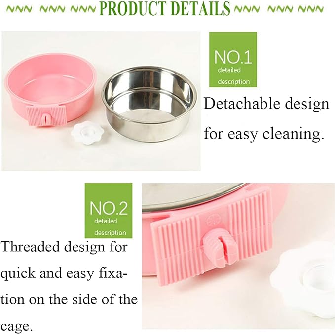 kathson Crate Dog Bowl, Removable Stainless Steel Hanging Pet Cage Bowl Food & Water Feeder Coop Cup for Cat, Puppy, Birds, Rats, Guinea Pigs (6 PCS, Size: M, 2×Blue,2×Green,2×Pink)