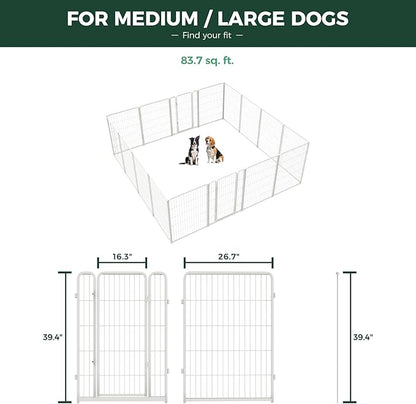FXW Homeplus Unleashed Indoor Dog Playpen - Stress-Free and Safe Play, Heavy Duty 40 Inch 16 Panels Dog Pen for Medium and Large Dogs, White│Patented