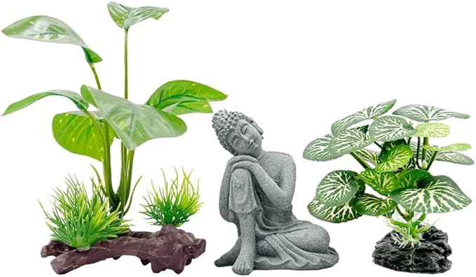 Smoothedo-Pets Fish Tank Decorations Aquarium Decoration 4inch Ornaments Accessories Betta Fish Rest Leaf Buddha (Type-B-Set-Buddha)
