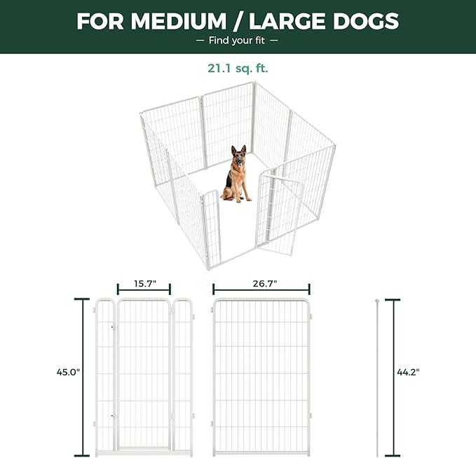 FXW Homeplus Unleashed Indoor Dog Playpen - Stress-Free and Safe Play, Heavy Duty 45 Inch 8 Panels Dog Pen for Large Dogs, White│Patented