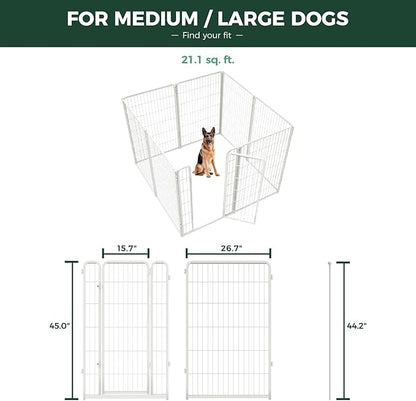 FXW Homeplus Unleashed Indoor Dog Playpen - Stress-Free and Safe Play, Heavy Duty 45 Inch 8 Panels Dog Pen for Large Dogs, White│Patented