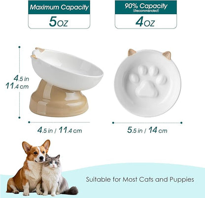 vancasso Raised Slow Feeder Cat Bowls, Ceramic Elevated Cat Bowls Wet Food, Cats Food Bowl Slow Feeder for Indoor Cats (Brown)