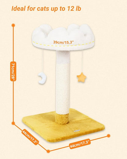 Happi N Pets 28" Large Cloud Cat Scratching Post with Bed(Ø15.3in), Cat Tree Tower for Indoor Cats, Tall Scratch Post with Natural Sisal Ropes & Soft Plush Perch, Removable Cover & Enhanced Base