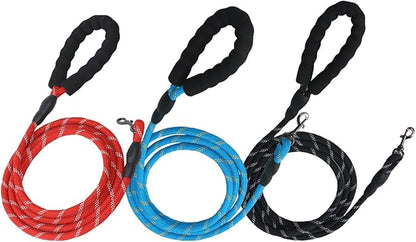 1/2 in Dog Leash Reflective Heavy Duty Rope for Medium Large Dogs, 6.5 FT with Handle, Red
