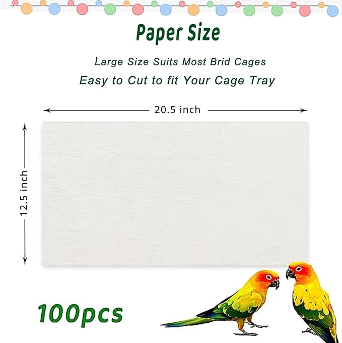 100 Pcs Bird Cage Liner Papers Big Size Cage Paper Liners Disposable Cage Paper Liners Precut Absorbent Cushion Pad Mat Accessories for Pet Bird Parrot
