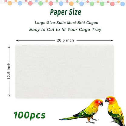 100 Pcs Bird Cage Liner Papers Big Size Cage Paper Liners Disposable Cage Paper Liners Precut Absorbent Cushion Pad Mat Accessories for Pet Bird Parrot
