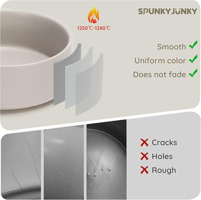 SPUNKYJUNKY 13.5OZ Ceramic Dog and Cat Bowl, Modern Cute Weighted Food Water Bowl for Replacement Grey (2 Pack)