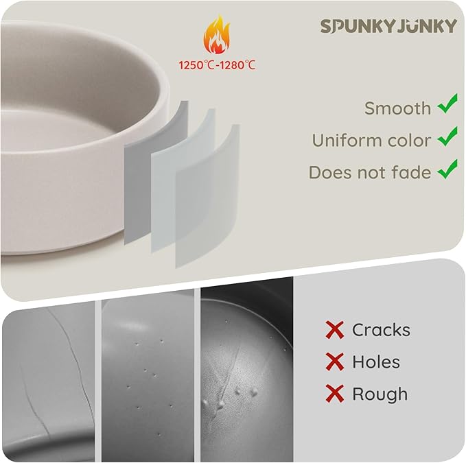 SPUNKYJUNKY 42OZ Ceramic Dog and Cat Bowl, Modern Cute Weighted Food Water Bowl for Replacement Gray (1 Pack)