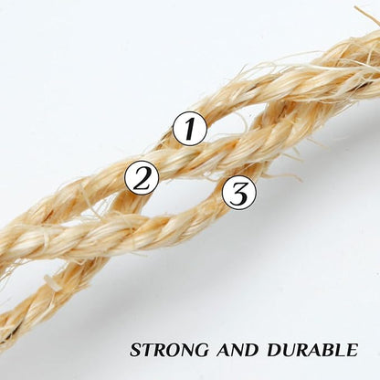 Cat Natural Sisal Rope 1/4 Inch 6mm 164-Feet for Cat Scratching Post Tree Tower Replacement Repair and Replace, DIY Hemp Twine Rope for Cat Scratching Furniture Window Perch and Crafts Gardening