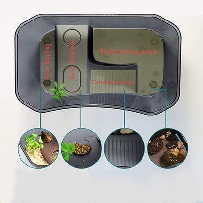 PINVNBY Plastic Turtle Tank Reptile Habitat Pet Terrariums Turtles Tank Aquarium Terrapin Topper Basking with Platform Plants,Durable,Safe, Non-Toxic(Black)