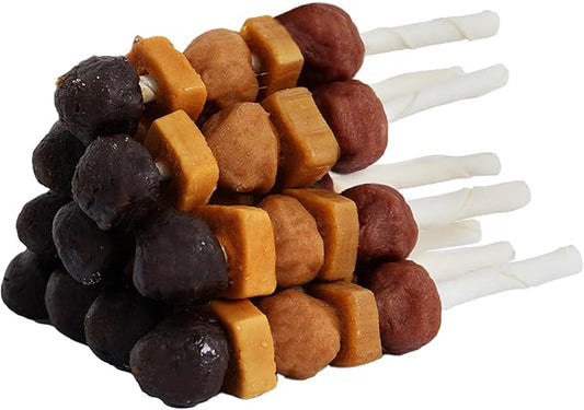 Dog Treats Multi-Flavor Kabobs, Individual Packaging for Outdoor, High Protein Chews, Rawhide Sticks for Dogs, Training & Interactive Feeding, 12 Count