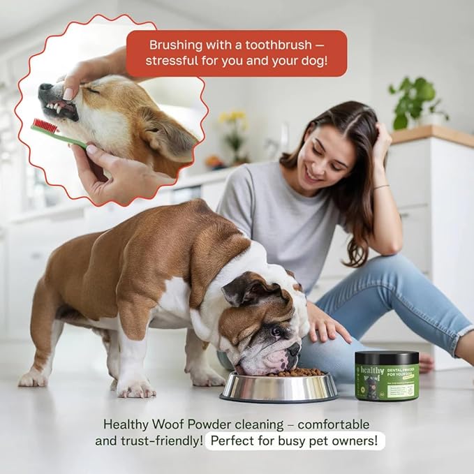 Dental Powder for Dogs - Complete Oral Care Bone Broth, Dog Teeth Cleaning Powder, Tartar Remover, Fresh Breath, Sensitive Stomach Support, No Brush Dental Care, 4.2 oz, 60 Scoops