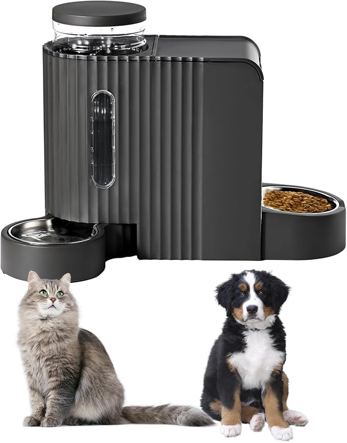 Automatic Cat Food Feeder and Water Dispenser,2 in 1 Gravity Cat Feeder and Water Dispenser with Stainless Steel Bowl,2 Pack Large Capacity Self Feeding for Small Medium Pets Puppy Kitten