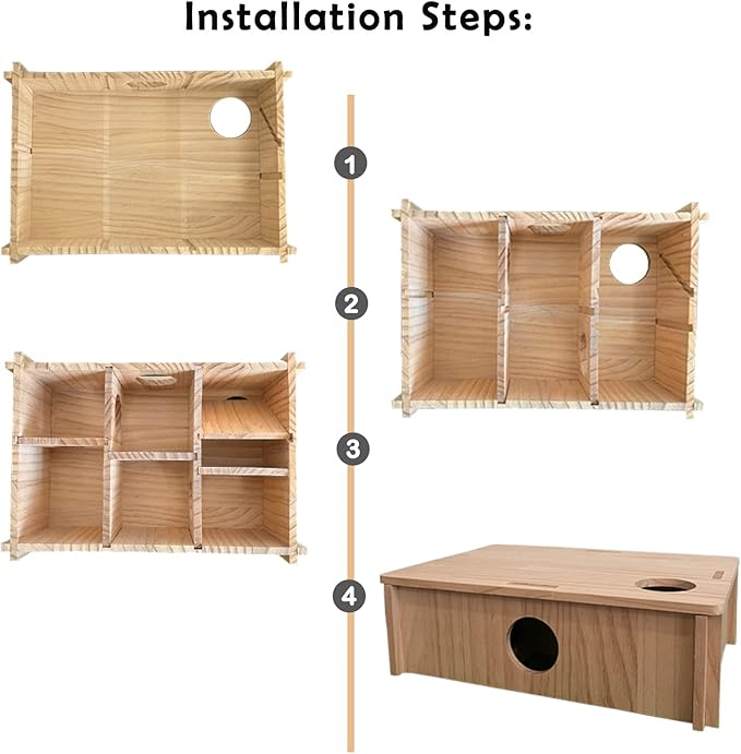 Multi Chamber Hamster House,Wooden Guinea Pig Maze Hideout Hut Interesting Multi-Room Tunnel Exploring Toys Hamsters Accessories for Guinea Pigs Dwarf Mice Gerbil Small Rodents