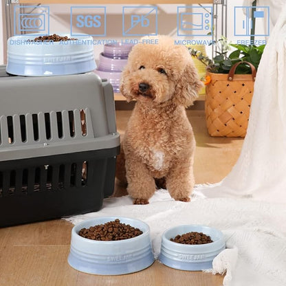 Sweejar Gradient Dog Bowl, Ceramic Dog Food Dish for Puppy and Kitten, Porcelain Pet Bowl for Food and Water 8 oz (Gradient Light Blue)