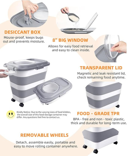 25-28lbs Dog Food Storage Container, Collapsible Dog Food Container, Wheels, Handle, Airtight Pet Food Storage Container, Scoop, Small Dry Container For Dog Cat Bird Food