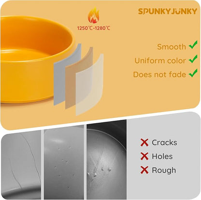 SPUNKYJUNKY 13.5OZ Ceramic Dog and Cat Bowl, Modern Cute Weighted Food Water Bowl for Replacement Yellow (1 Pack)
