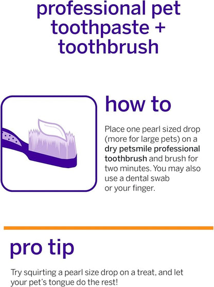 Petsmile Professional Pet Teeth Brushing Kit for Cats & Dogs - Only VOHC Accepted Toothpaste & Patented Toothbrush - Proven to Control Plaque & Tartar Calprox Formula (Say Cheese, 4.2 Oz)