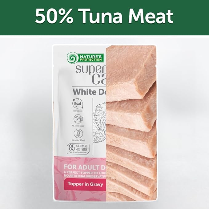 Nature's Protection Wet Dog Food Pouches for Small & Large Breed - High Protein, 24-Pack Soft Dog Food Toppers for Adult Light Coated Dogs (Superior Care - Tuna Fish, 2.46-oz)