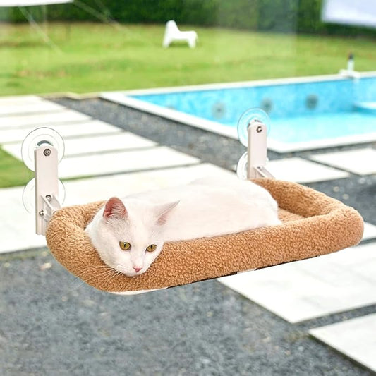 Zakkart Foldable Cat Hammock for Window - Cordless, Machine Washable Bed, Robust Metal Frame & ABS Brackets - Cat Window Perch for Large Cats and Kitten (Brown Bolster Bed, Large)