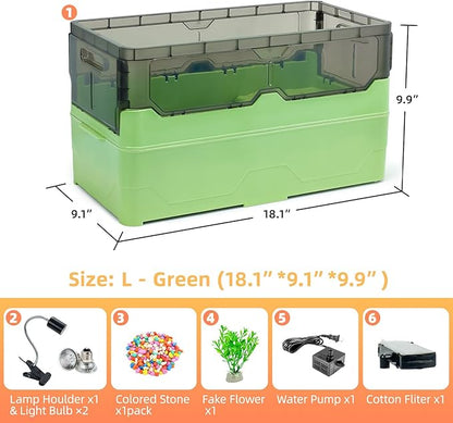 Turtle Habitat Tank Kit– Fresh Filtration, Waterplay Fun, Diverse Living, Heat Lamp, Water Pump and Convenient Water Changes in Tanks Habitat Kits Turtle cage (Green, Large)