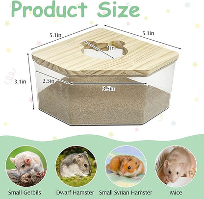 kathson Hamster Sand Bath Box Transparent Acrylic Small Animals Shower Bathtub Syrian Hamster Digging Sand Container Cage Accessories for Lemmings Gerbil Mice (Small Pentagon)