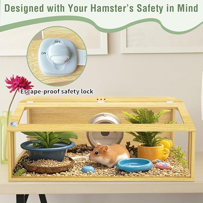 48" Large Hamster Cage, Chewproof Gerbil Cages and Habitats, Openable Top Roof Window with Silencing Pad, Wooden Guinea Pig Cage for Small Animals, Dwarf and Syrian Hamster, 48 x 20 x 20 Inches