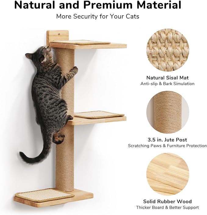 FUKUMARU Cat Wall Shelves, 3 in 1 Transformable Cats Scratching Post Wall Mounted, DIY Kitten Walls Jungle and Perch Platform Supplies, Suit for Climb, Play, Nap, Scratch