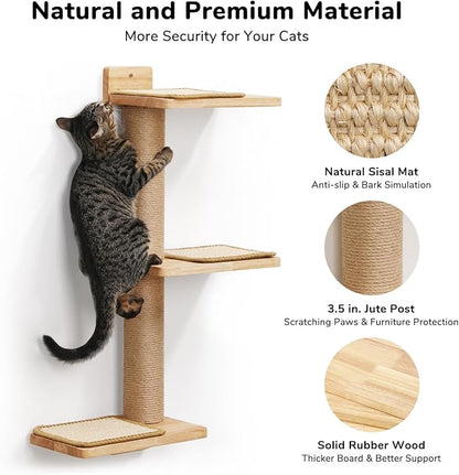 FUKUMARU Cat Wall Shelves, 3 in 1 Transformable Cats Scratching Post Wall Mounted, DIY Kitten Walls Jungle and Perch Platform Supplies, Suit for Climb, Play, Nap, Scratch
