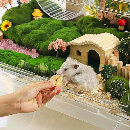 Hamster Cage & Guinea Pig Cages,Fully Transparent and Eco-Friendly Large Acrylic Cage for Small Animal Pets,Such as:Bearded Dragon,Rat,Hedgehog,Chameleon,Iguana, etc (27.5Lx16.9Wx13.4H Inches)