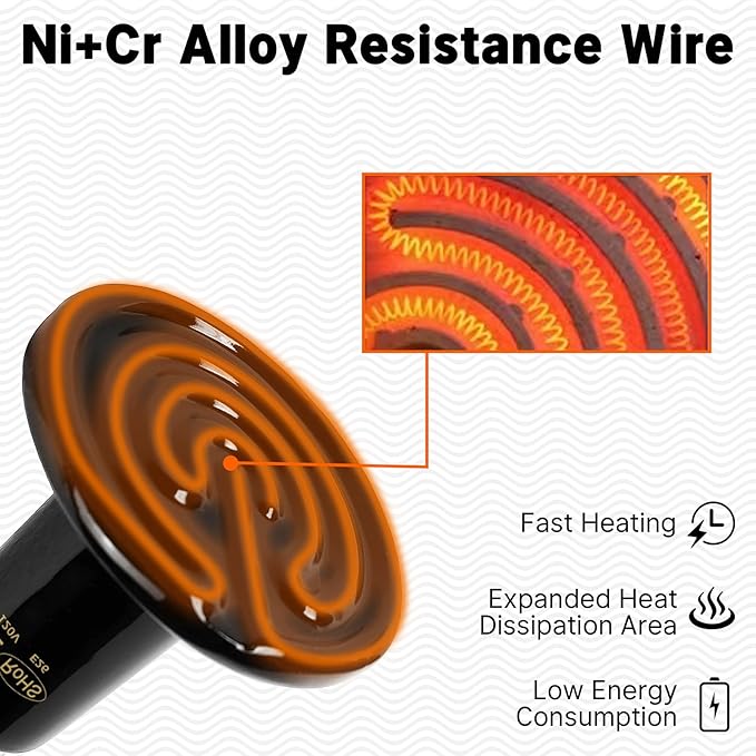 100W Ceramic Heat Emitter - Black Reptile Heat Bulb - No Light Infrared Reptile Heat Lamp for Lizards, Dogs, Cats - Ideal for Terrariums and Pet Brooder Coop Heating - Black