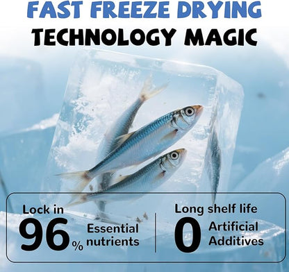 Freeze Dried Minnows Cat Treats – 100% Raw Single-Ingredient Pet Fish Snacks – Rich in Omega-3, Grain-Free – Healthy Training Rewards & Meal Toppers for Dogs & Cats, 2.8 oz