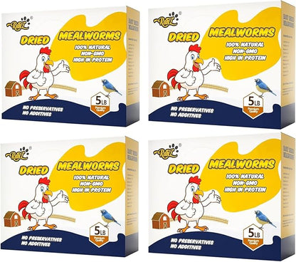 RANZ 20LBS Non-GMO Dried Mealworms for Chickens, High Protein Meal Worms, Premium Chicken Feed, Whole Large Mealworms for Blue Birds, Ducks, Fish