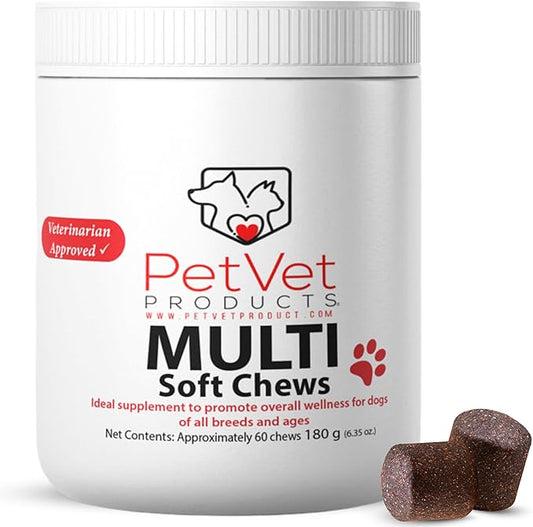 Pet Vet Multi Soft Chews for Dogs (Beef Liver, 60 Chews) – Multivitamins, Probiotics for Digestive Health – Glucosamine, Skin Supplement – Immune Support, Supplements & Vitamins