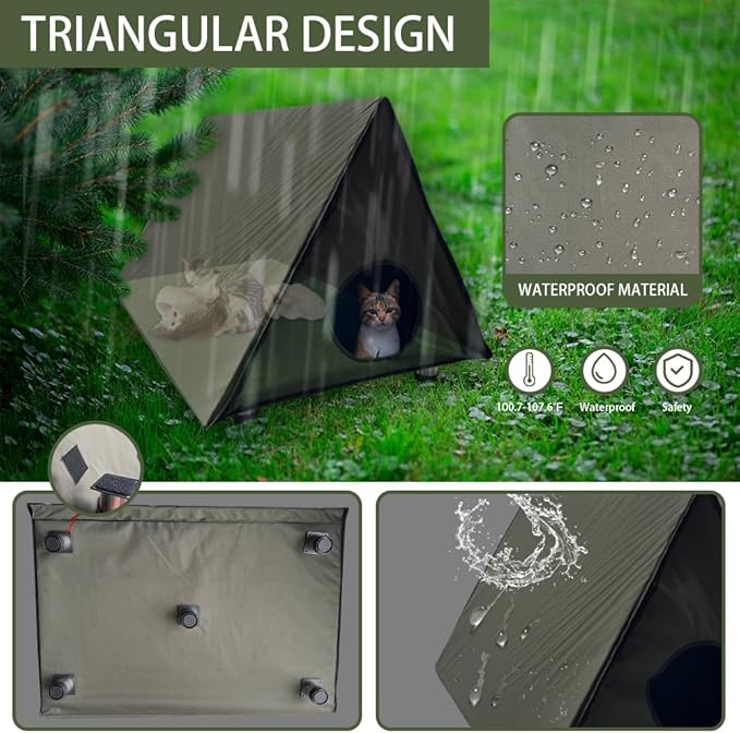 Heated Cat House, Outdoor Cat House for Winter, 36.2"x23.6"x23.6" Insulated Shelter for Cats, Strays and Ferals, Waterproof Cat House with Heating Pad for Winter, Olive