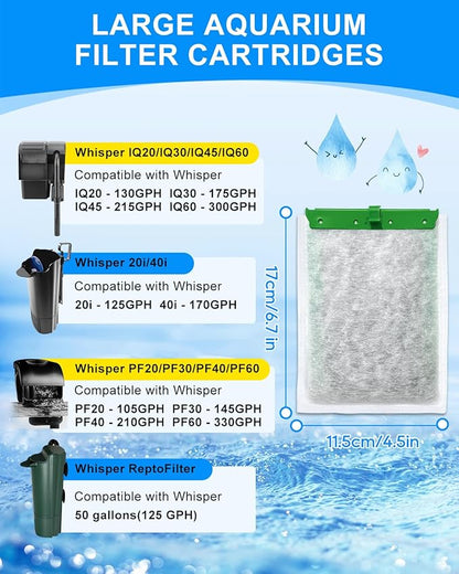 6 PCS Super Upgraded Filter Cartridges Large with 3 Premium Materials Compatible with Tetra Whisper Bio-Bag Aquarium Filters, Fish Tank Filter for Whisper 20i 40i/ IQ 20 30 45 60/ PF20 30 40 60