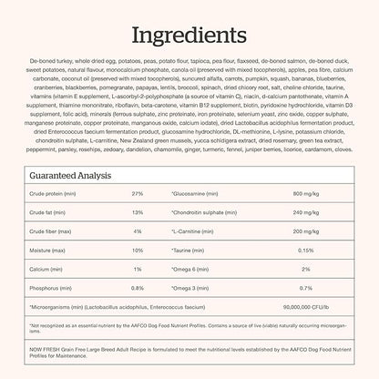 Now Fresh Grain-Free Large Breed Dry Dog Food with Turkey, Salmon & Duck, Premium Kibble for Adults Made with Real Meat & Fish, Chicken-Free, Glucosamine & Chondroitin for Healthy Joints, 25 lb Bag