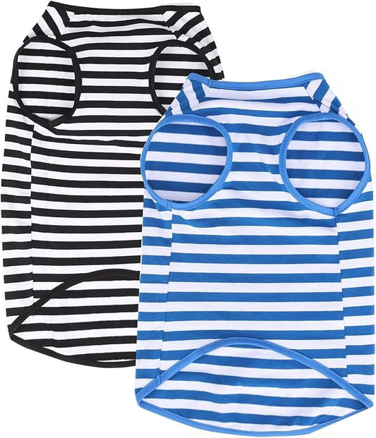 WEONE Dog Shirt Striped Cotton Shirt,Pet Breathable Soft Basic Clothes for Small Medium Larg Boy Girl Dogs,Black Blue XXL
